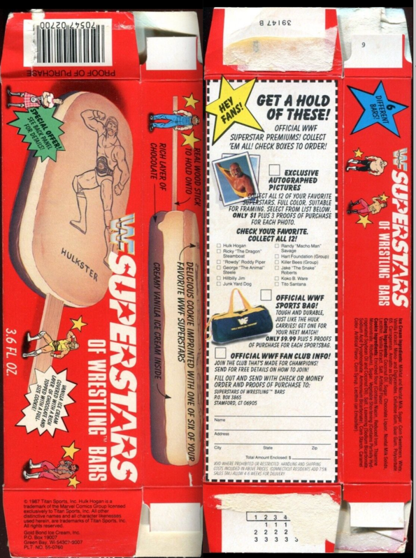 WWF Superstars of wrestling ice cream bars Gold bond Good humor 1988 with send away promo photo offer PW Catalog