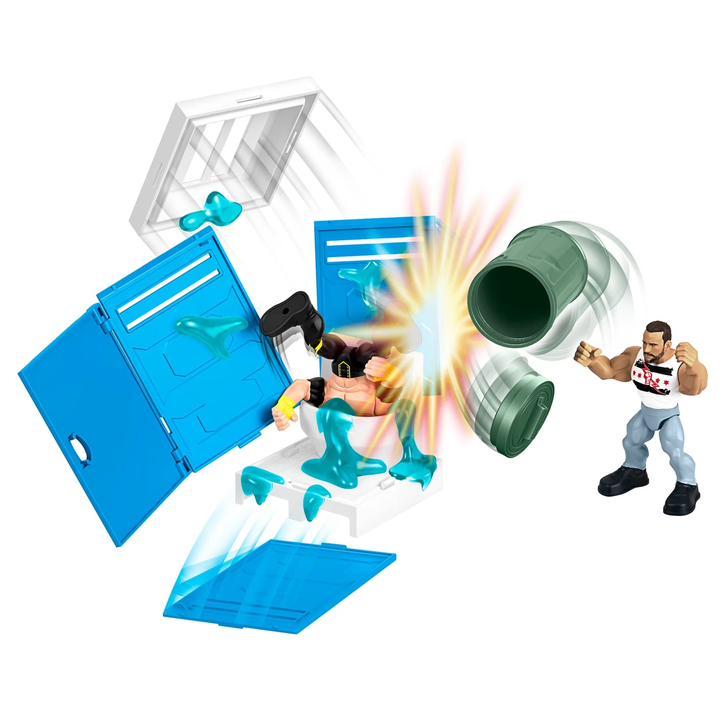 WWE Mattel Knuckle Crunchers Backstage Brawl Playset including Jey Uso Action & Toy Figures PWcatalog