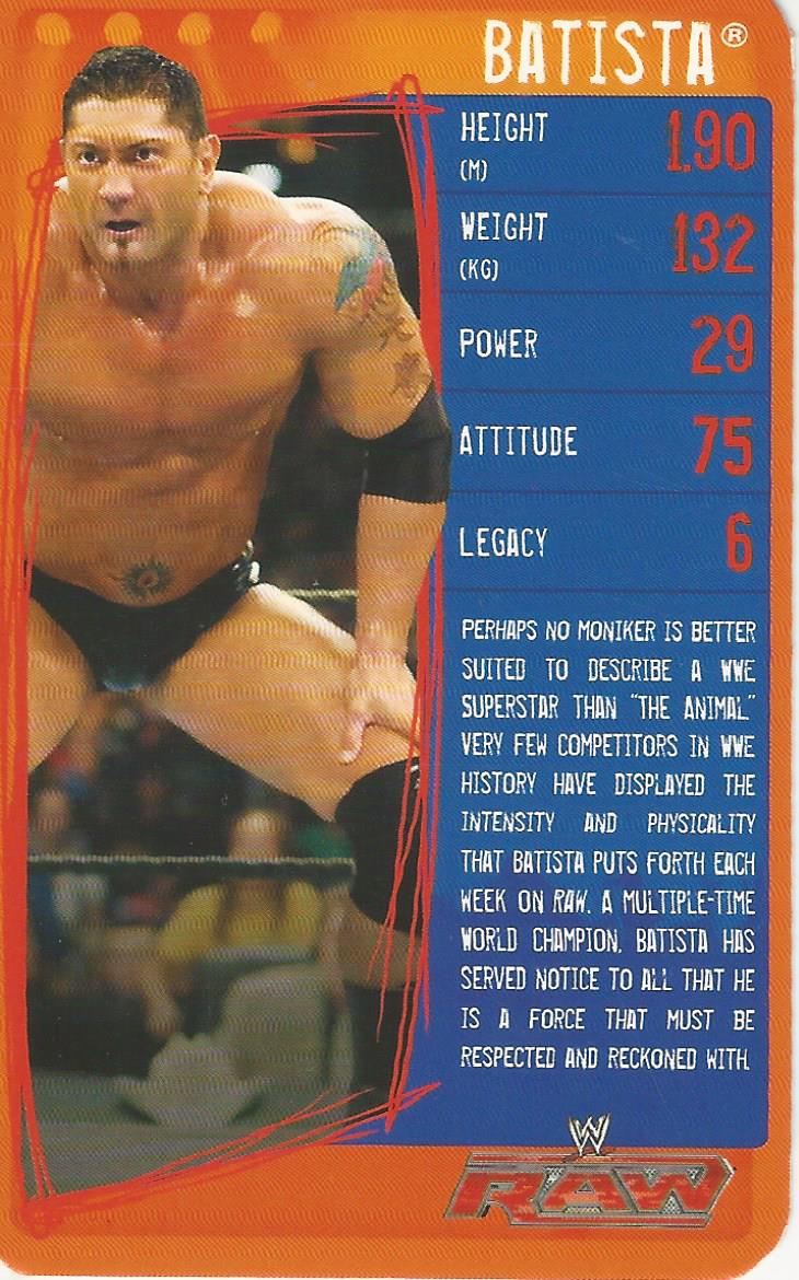 WWE Top Trumps Specials 2009 Batista trading card PW Catalog