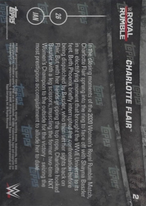 Charlotte Flair Wins the 30-Woman Royal Rumble Match trading card PW Catalog