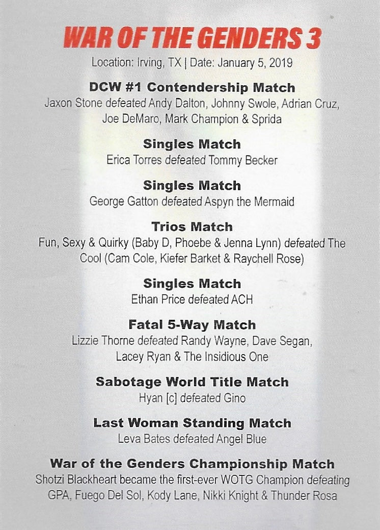 War of the Genders 3 trading card PW Catalog