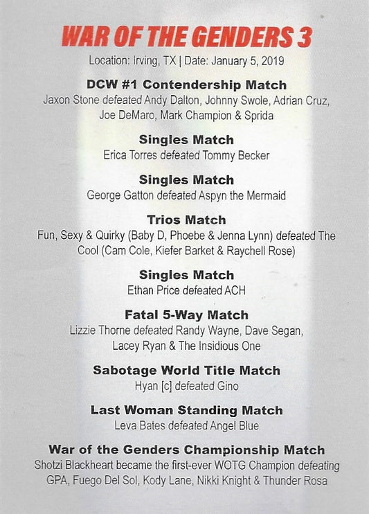 War of the Genders 3 trading card PW Catalog
