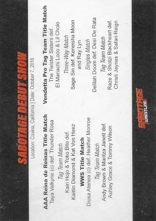 Sabotage Debut Show trading card PW Catalog