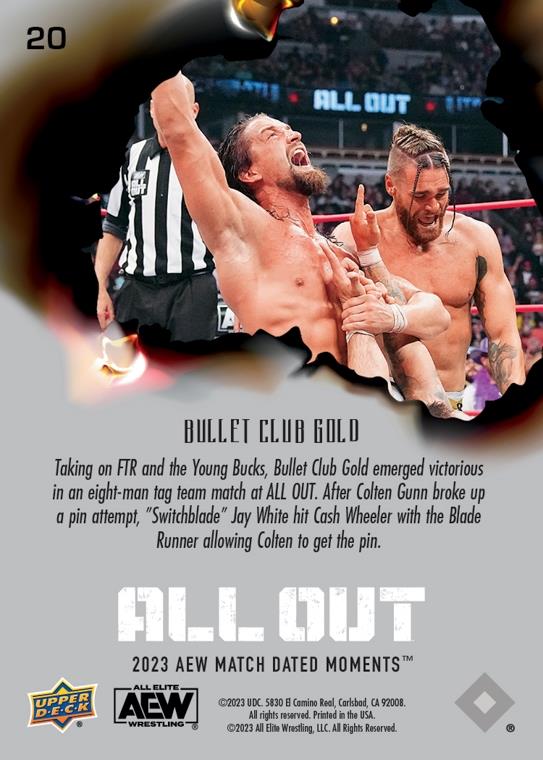 Bullet Club Gold – Bullet Club Gold Outlast FTR and the Young Bucks in an Eight-Man TAG Team Match trading card PW Catalog