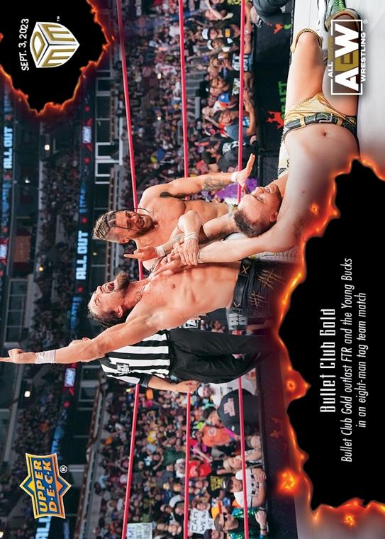 Bullet Club Gold – Bullet Club Gold Outlast FTR and the Young Bucks in an Eight-Man TAG Team Match trading card PW Catalog