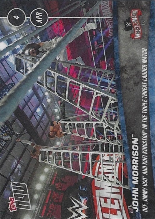 John Morrison DEF. Jimmy USO and Kofi Kingston in the Triple Threat Ladder Match trading card PW Catalog