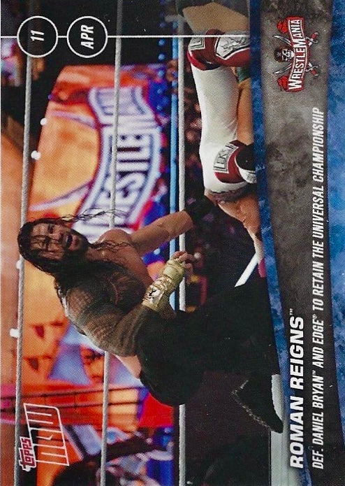 Roman Reigns DEF. Daniel Bryan and Edge to Retain the Universal Championship trading card PW Catalog