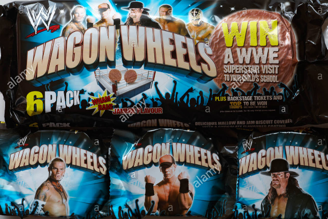 WWE Wagon Wheels Tesco UK chocolate biscuit bars 2002-2004 PWcatalog