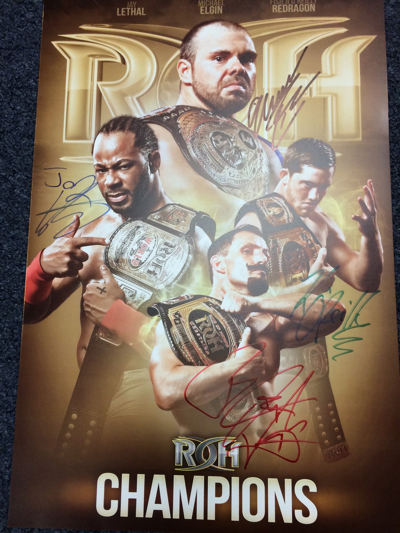 LIMITED EDITION AUTOGRAPHED ROH CHAMPIONS 11x17 POSTER