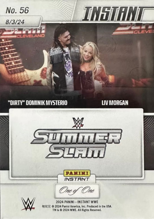 “Dirty” Dominik Mysterio / LIV Morgan – “Dirty” Dominik Mysterio and LIV Morgan Lock Lips at Summerslam trading card PW Catalog