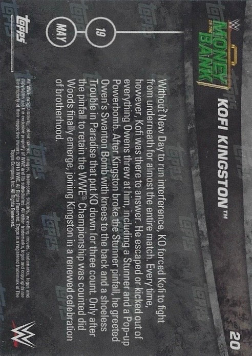 Kofi Kingston DEF. Kevin Owens to Retain the WWE Championship trading card PW Catalog