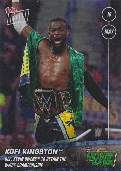 Kofi Kingston DEF. Kevin Owens to Retain the WWE Championship trading card PW Catalog