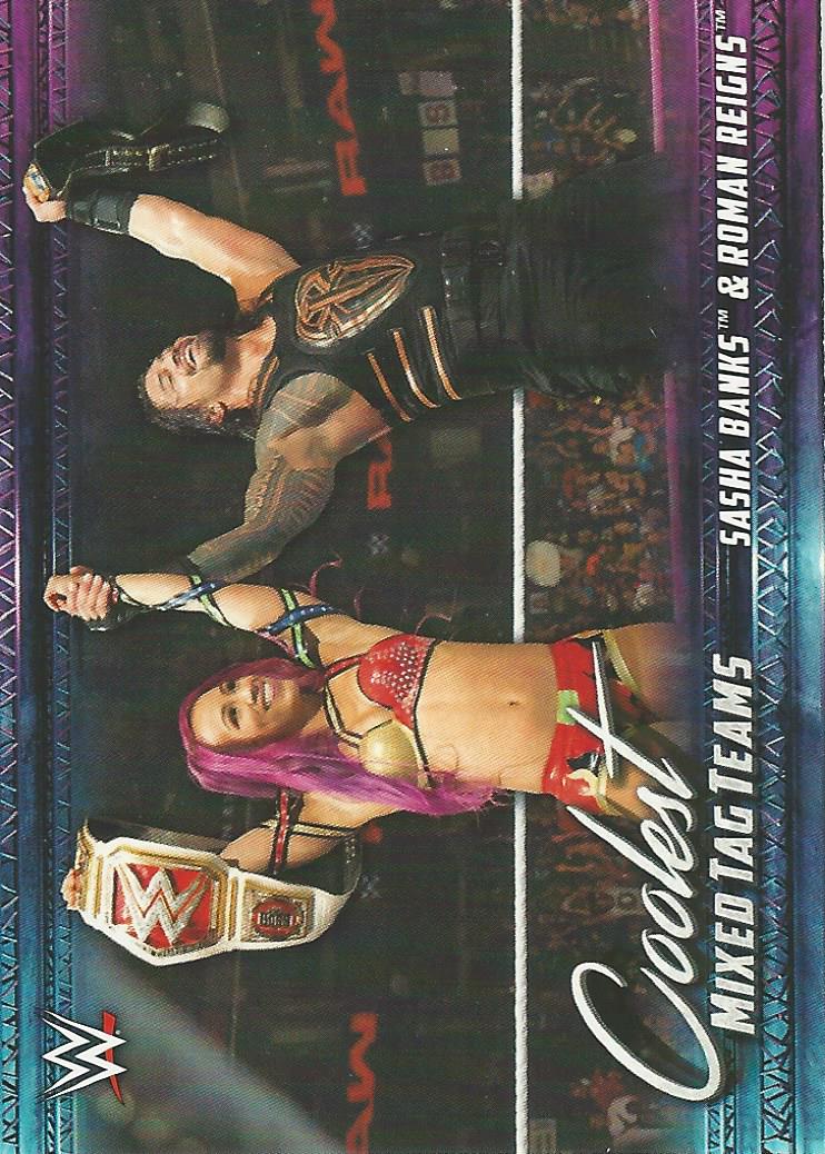 WWE Topps 2021 Sasha Banks and Roman Reigns MT-4 trading card PW Catalog