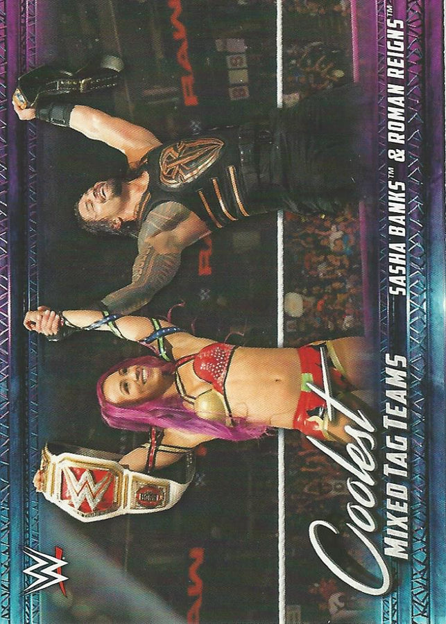 WWE Topps 2021 Sasha Banks and Roman Reigns MT-4 trading card PW Catalog