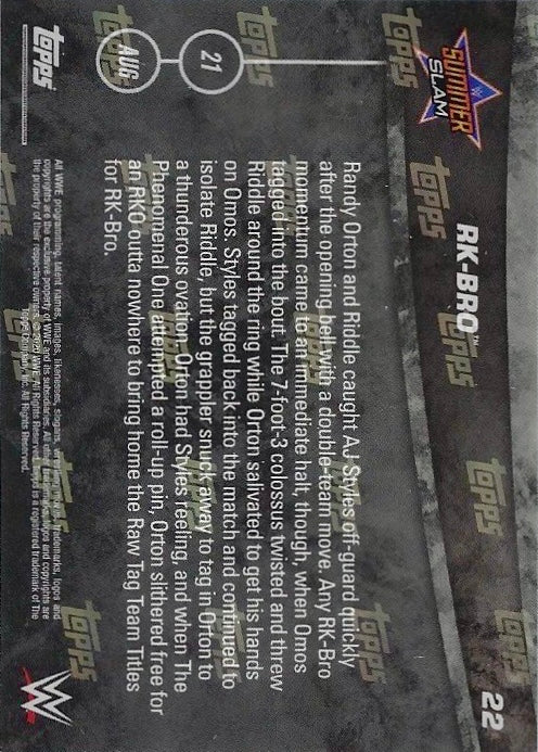 Rk-Bro Wins the RAW TAG Team Championship trading card PW Catalog