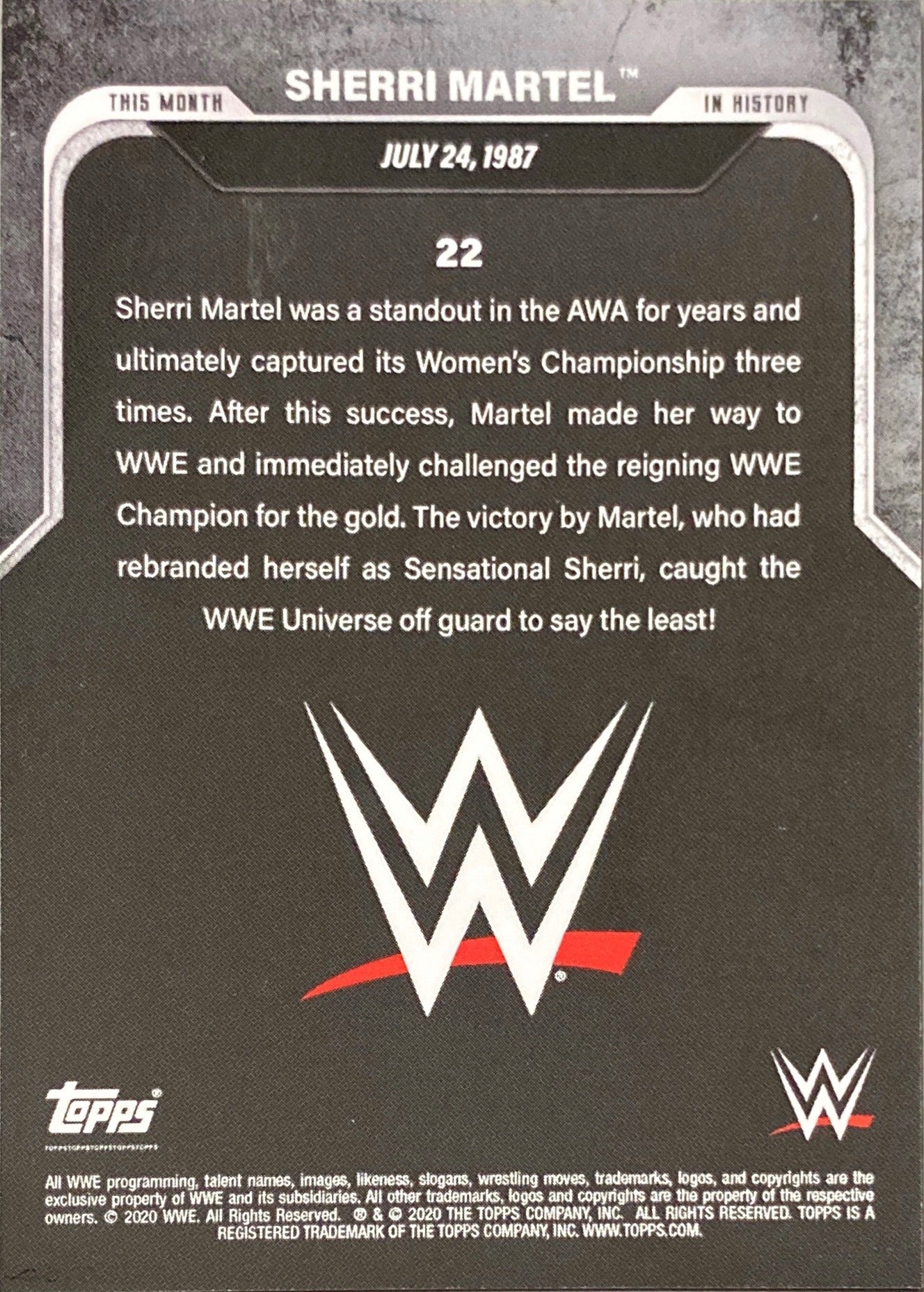 WWE – July 24, 1987 Sherri Martel Wins the WWE Women’s Championship trading card PW Catalog