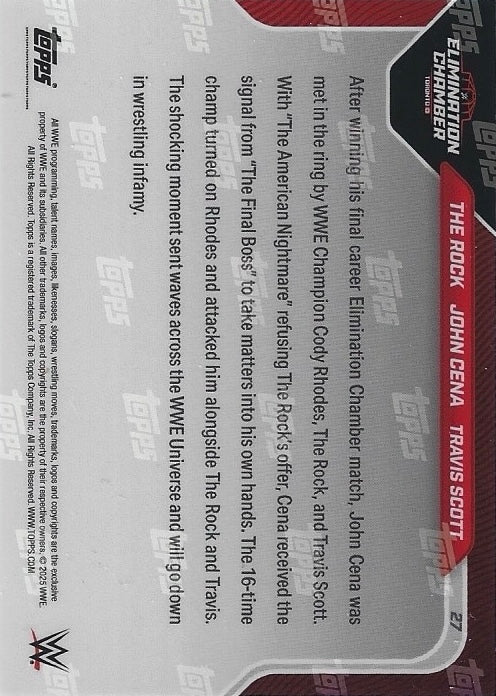 The Rock / John Cena / Travis Scott Shocking Turn Leaves WWE Universe Stunned trading card PW Catalog