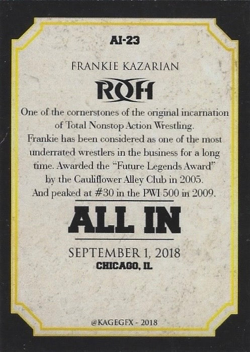 Frankie Kazarian “S.C.U.” trading card PW Catalog