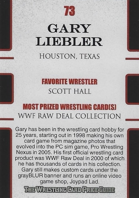 Gary Liebler “Joypadlad/grayblur” trading card PW Catalog