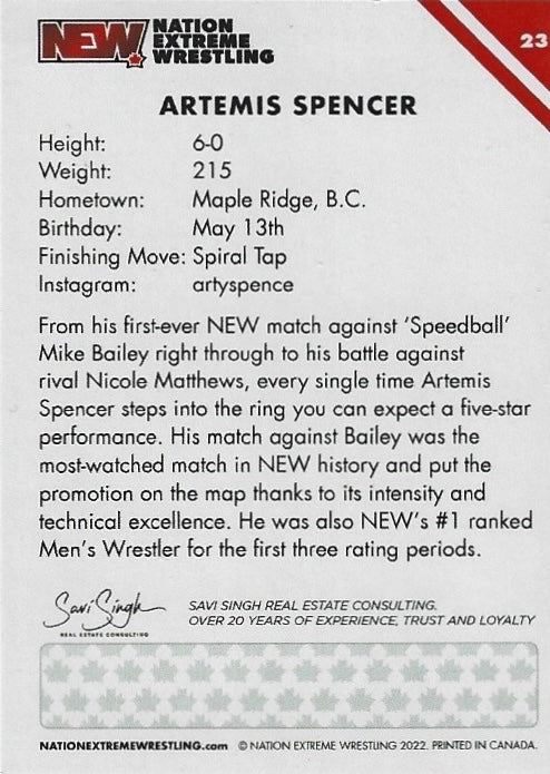 Artemis Spencer trading card PW Catalog