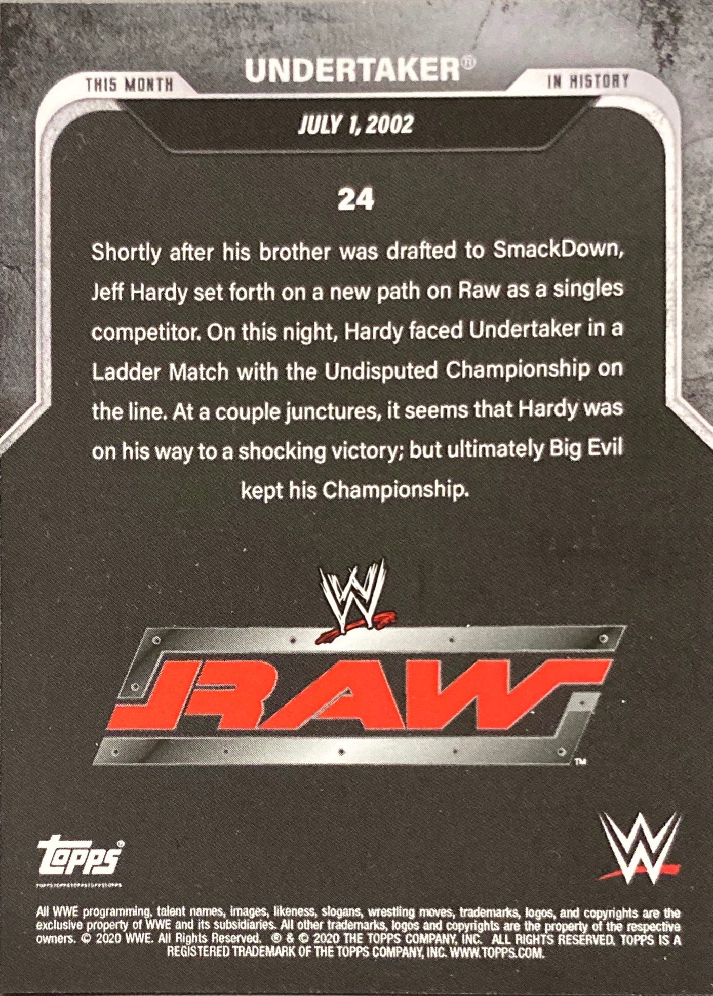 RAW – July 1, 2002 Undertaker DEF. Jeff Hardy in a Ladder Match