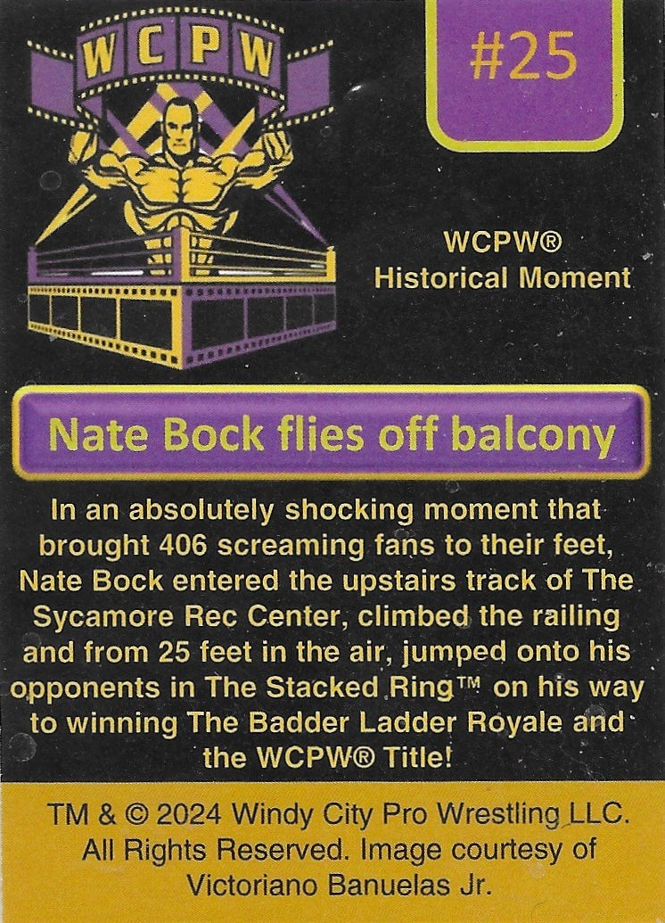 Nate Bock Flies OFF Balcony trading card PW Catalog
