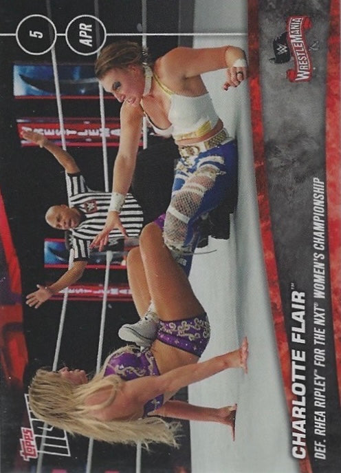 Charlotte Flair DEF. Rhea Ripley for the NXT Women’s Championship trading card PW Catalog