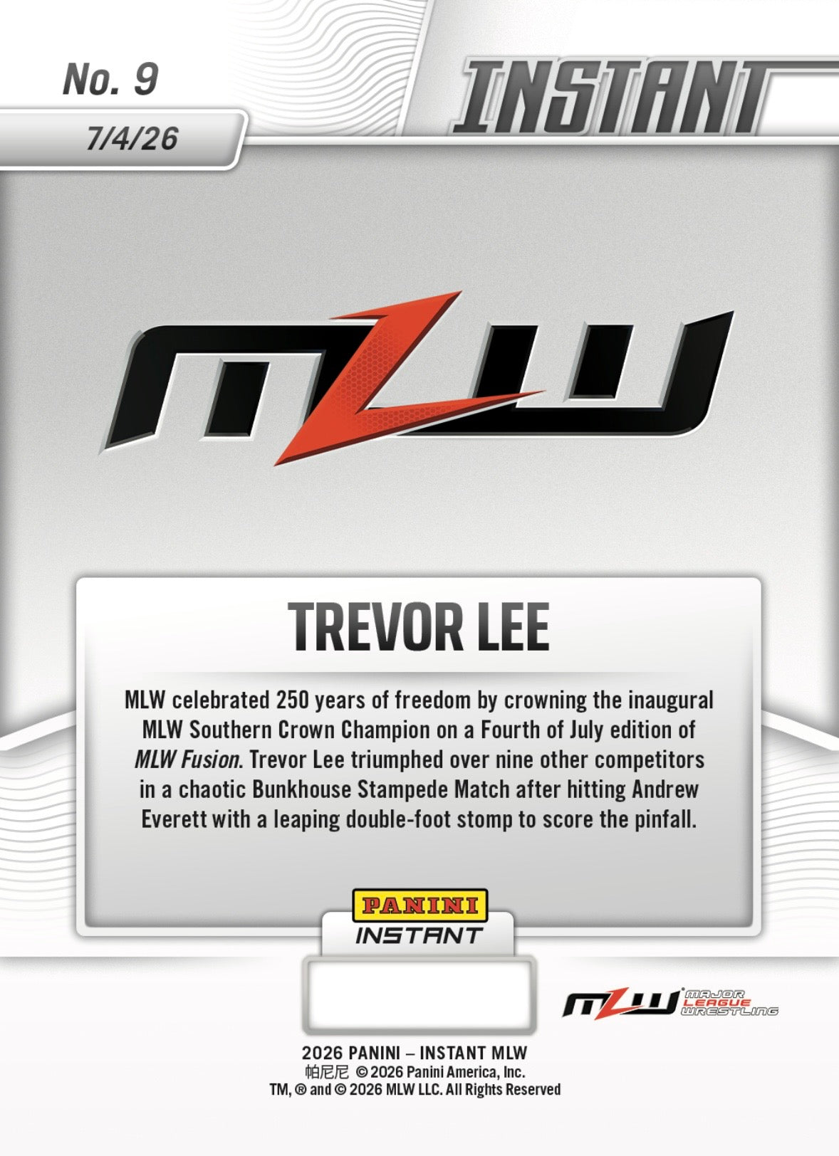 Trevor LEE – Trevor LEE Stomps to Championship trading card PW Catalog