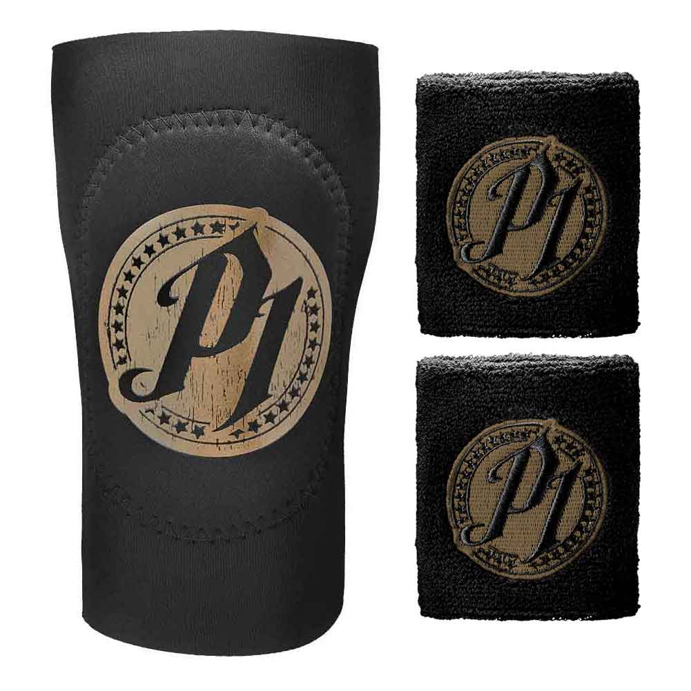 AJ Styles Black/Gold Wristband and Elbow Pad 3 Piece Set