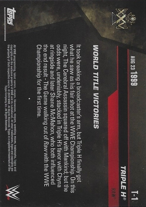 AUG 23 1999 – Triple H DEF. Mankind for HIS First WWE Championship trading card PW Catalog