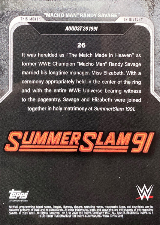 Summerslam 91 – August 26, 1991 “Macho Man” Randy Savage and Miss Elizabeth Get Married trading card PW Catalog