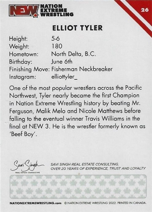 Elliot Tyler trading card PW Catalog