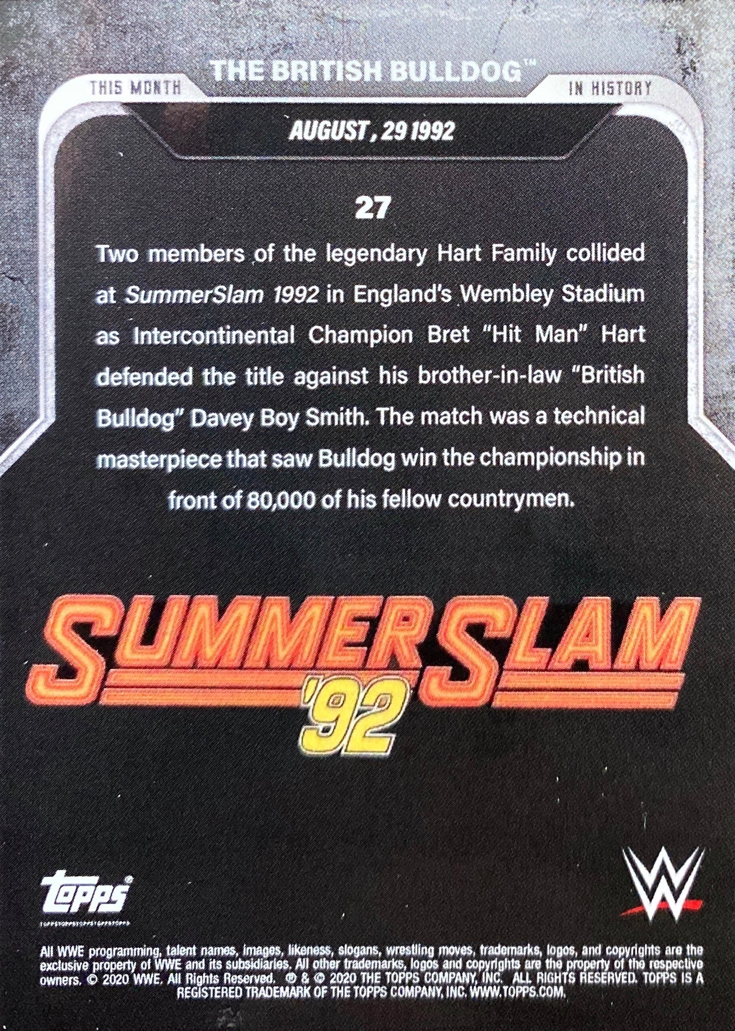 Summerslam ’92 – August 29, 1992 the Britsh Bulldog DEF. Bret “Hit Man” Hart for the Intercontinental Championship