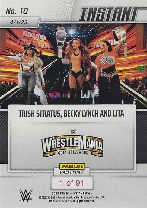Trish Stratus, Becky Lynch and Lita – Trish Stratus, Becky Lynch and Lita Defeat Damage Ctrl trading card PW Catalog