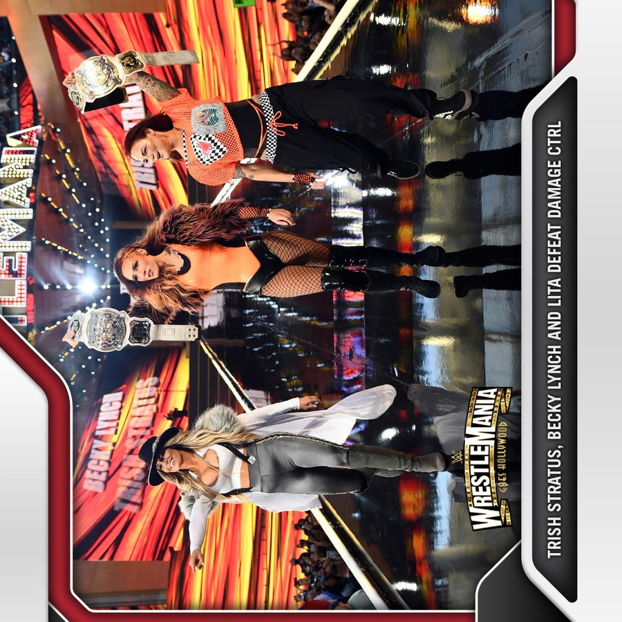 Trish Stratus, Becky Lynch and Lita – Trish Stratus, Becky Lynch and Lita Defeat Damage Ctrl trading card PW Catalog