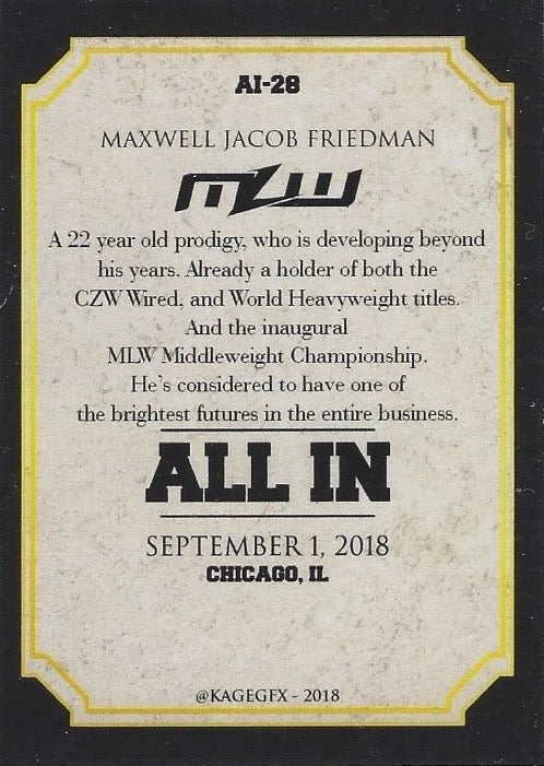 Maxwell Jacob Friedman “MJF” trading card PW Catalog