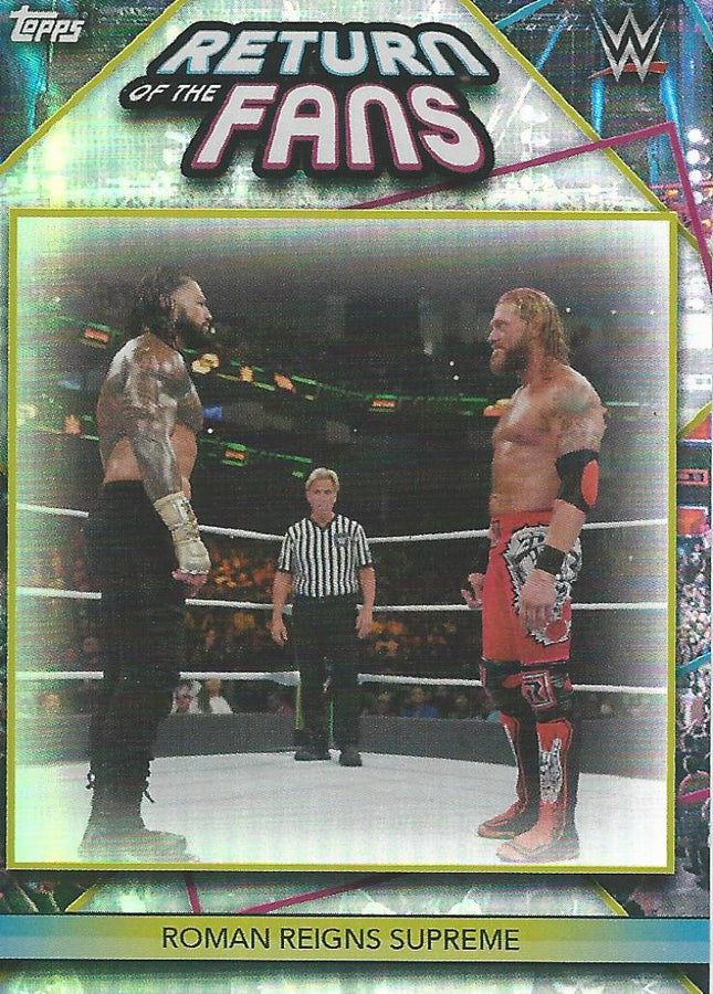Topps WWE Superstars 2021 Roman Reigns vs Edge RF2 trading card PW Catalog
