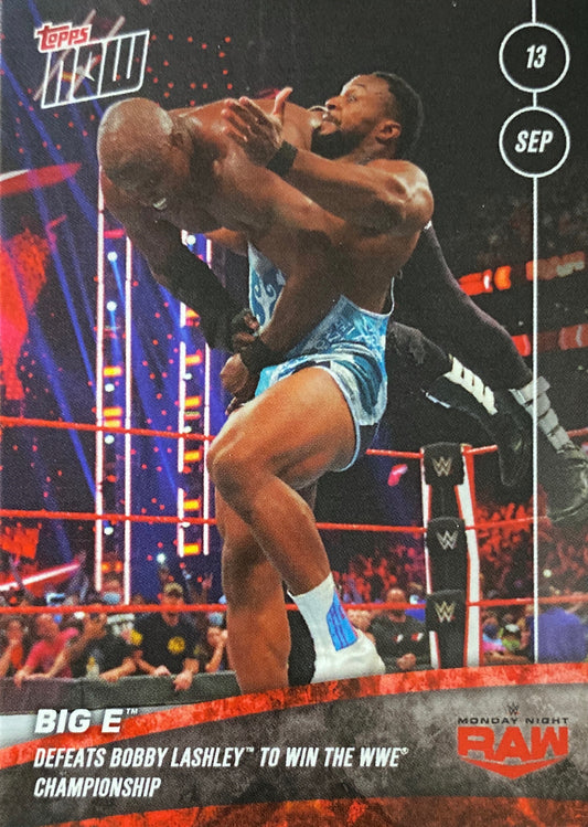 Big E Defeats Bobby Lashley to Win the WWE Championship trading card PW Catalog