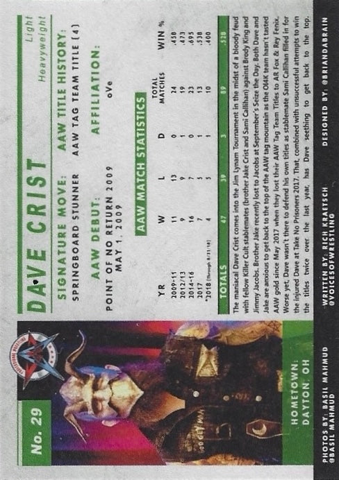 “King of Dayton” Dave Crist trading card PW Catalog