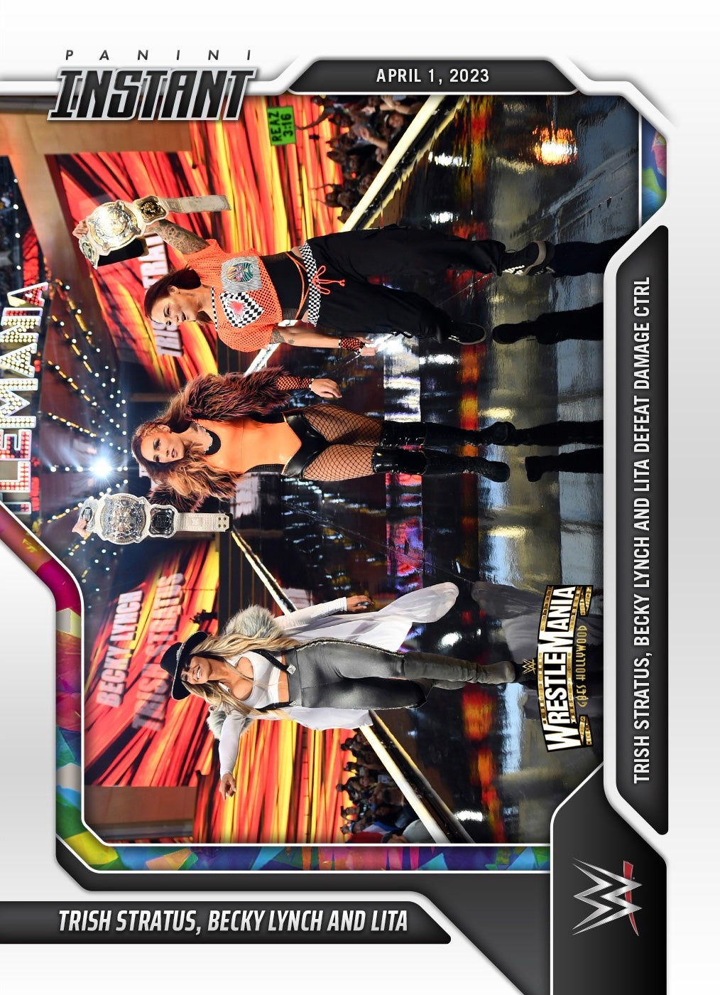 Trish Stratus, Becky Lynch and Lita – Trish Stratus, Becky Lynch and Lita Defeat Damage Ctrl trading card PW Catalog