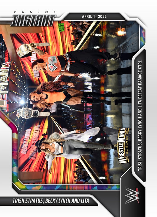Trish Stratus, Becky Lynch and Lita – Trish Stratus, Becky Lynch and Lita Defeat Damage Ctrl trading card PW Catalog