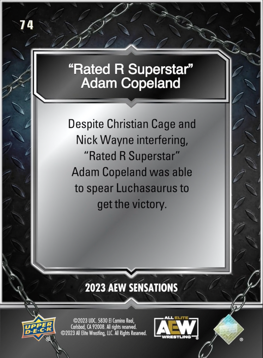 10/10/23 – “Rated R Superstar” Adam Copeland – “Rated R Superstar” Adam Copeland Defeats Luchasaurus trading card PW Catalog