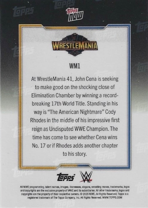 Undisputed WWE Championship Match: the American Nightmare Cody Rhodes vs John Cena trading card PW Catalog