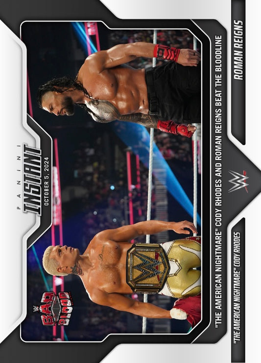 “The American Nightmare” Cody Rhodes / Roman Reigns – “the American Nightmare” Cody Rhodes and Roman Reigns Beat the Bloodline trading card PW Catalog