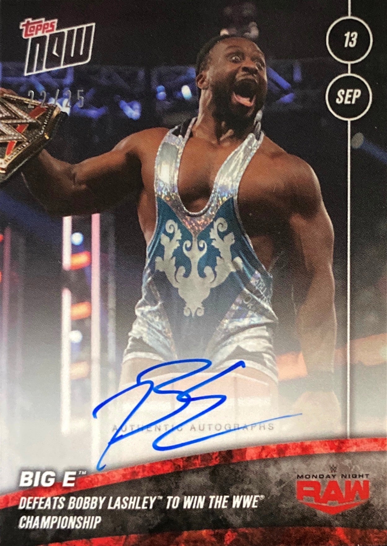 Big E Defeats Bobby Lashley to Win the WWE Championship trading card PW Catalog