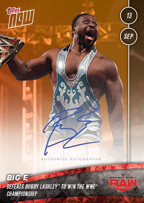 Big E Defeats Bobby Lashley to Win the WWE Championship trading card PW Catalog