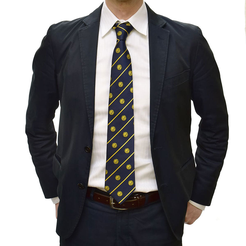 Silk tie lion mark dark blue x yellow stripe Other Goods PW Catalog