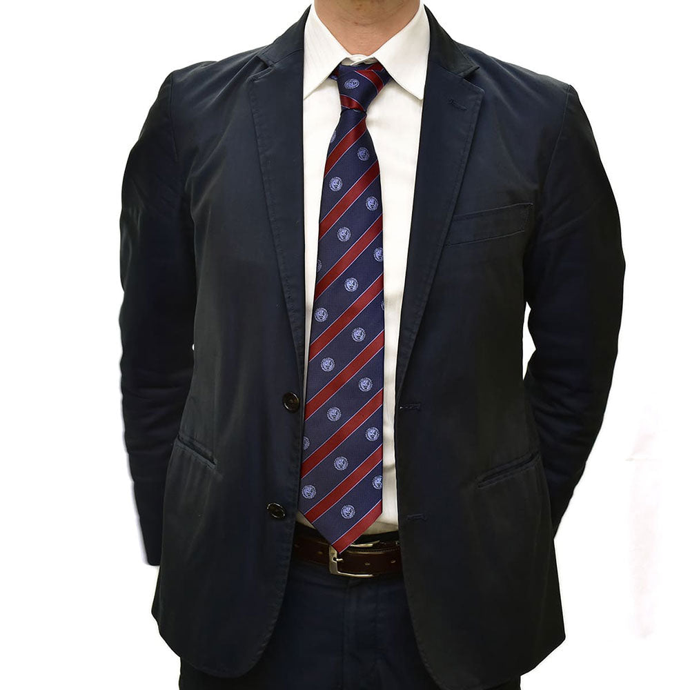 Silk tie lion mark dark blue x blue red stripe Other Goods PW Catalog