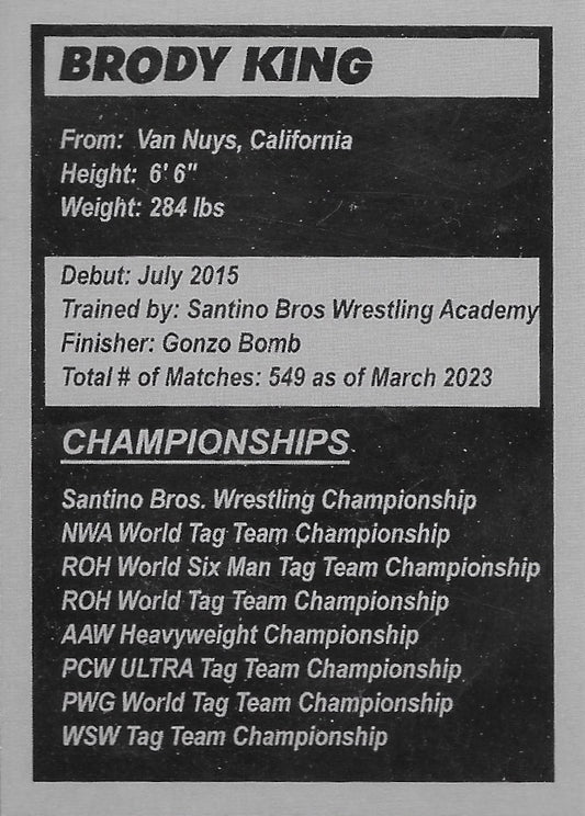 Brody King trading card PW Catalog