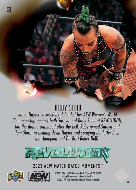 Ruby Soho – Ruby Soho Joins Saraya and Toni Storm in Beating Down Jamie Hayter After the Bell at Revolution trading card PW Catalog